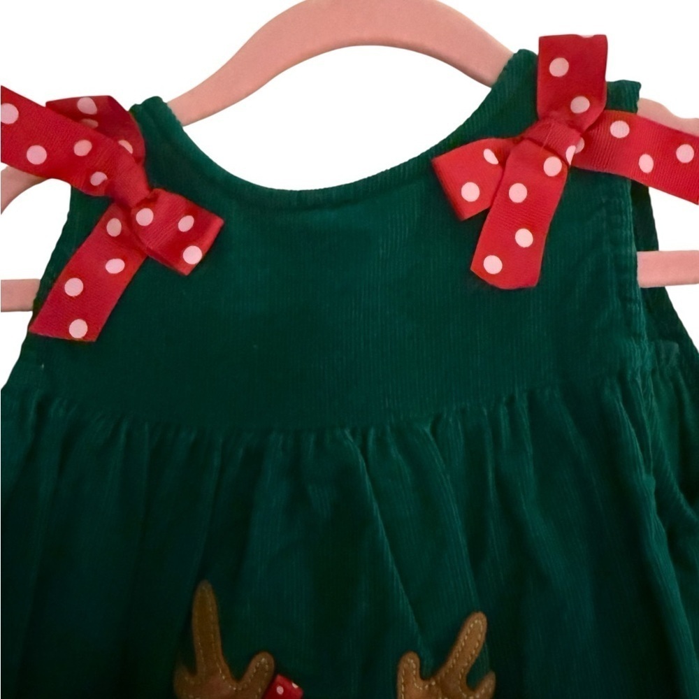 Rare Editions Christmas Reindeer Dress 24M Green Corduroy Holiday Outfit - Picture 5 of 9